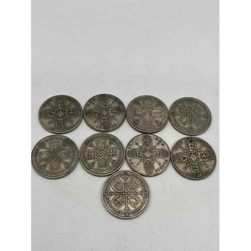 8 - 9 x 50% silver florins from 1921-36