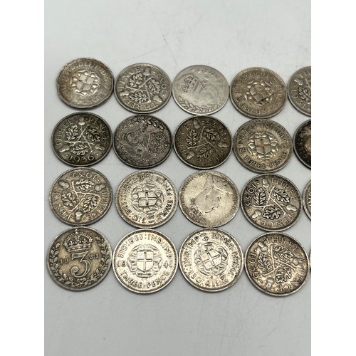9 - collection of 49 silver three pence's 1906-1940