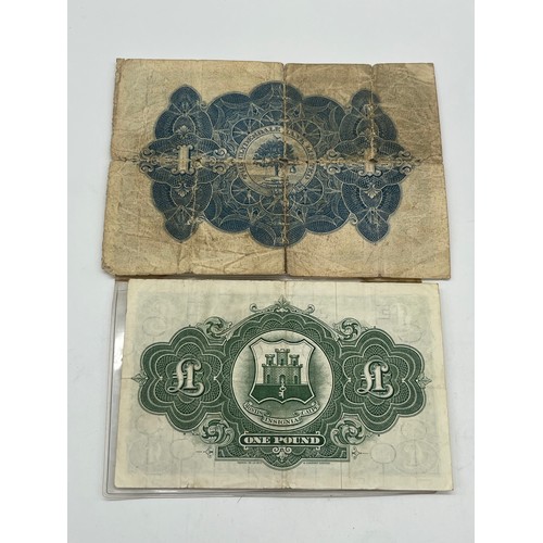 14 - A vintage Scottish one pound bank note from Clydesdale bank September 1923 along with Gibraltar one ... 