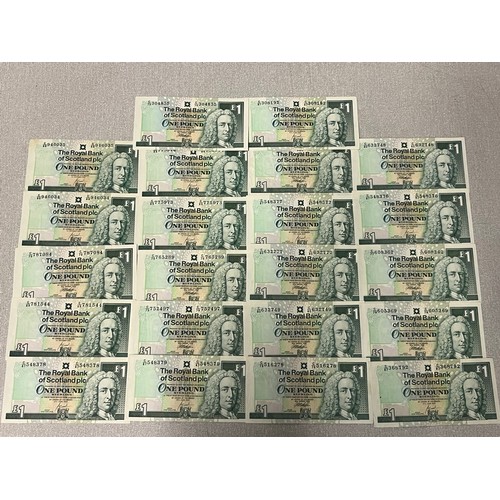37 - a collection of 22 uncirculated scottish one pound notes from 1999 , 2000