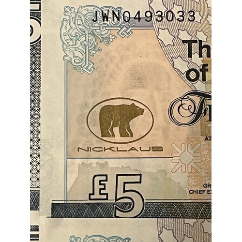 38 - 6 uncirculated jack nicklaus five pound notes along with 2 x forth bridge