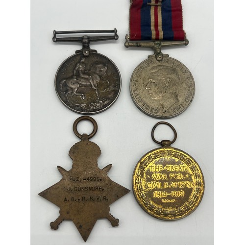 40 - 2 x ww1 medals to include 1914-1918 silver George v & 1914-15 star both stamped j Dunsmore along wit... 