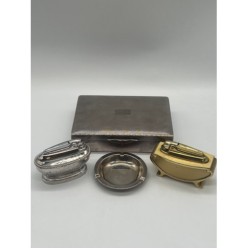 52 - Small European silver ashtray possibly Norwegian along with 2 x Ronson table lighters and Harmen Bro... 