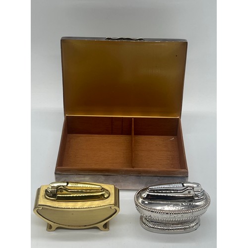 52 - Small European silver ashtray possibly Norwegian along with 2 x Ronson table lighters and Harmen Bro... 