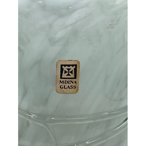 55 - Mdina glass vase featuring textured design and white marble pattern. 10