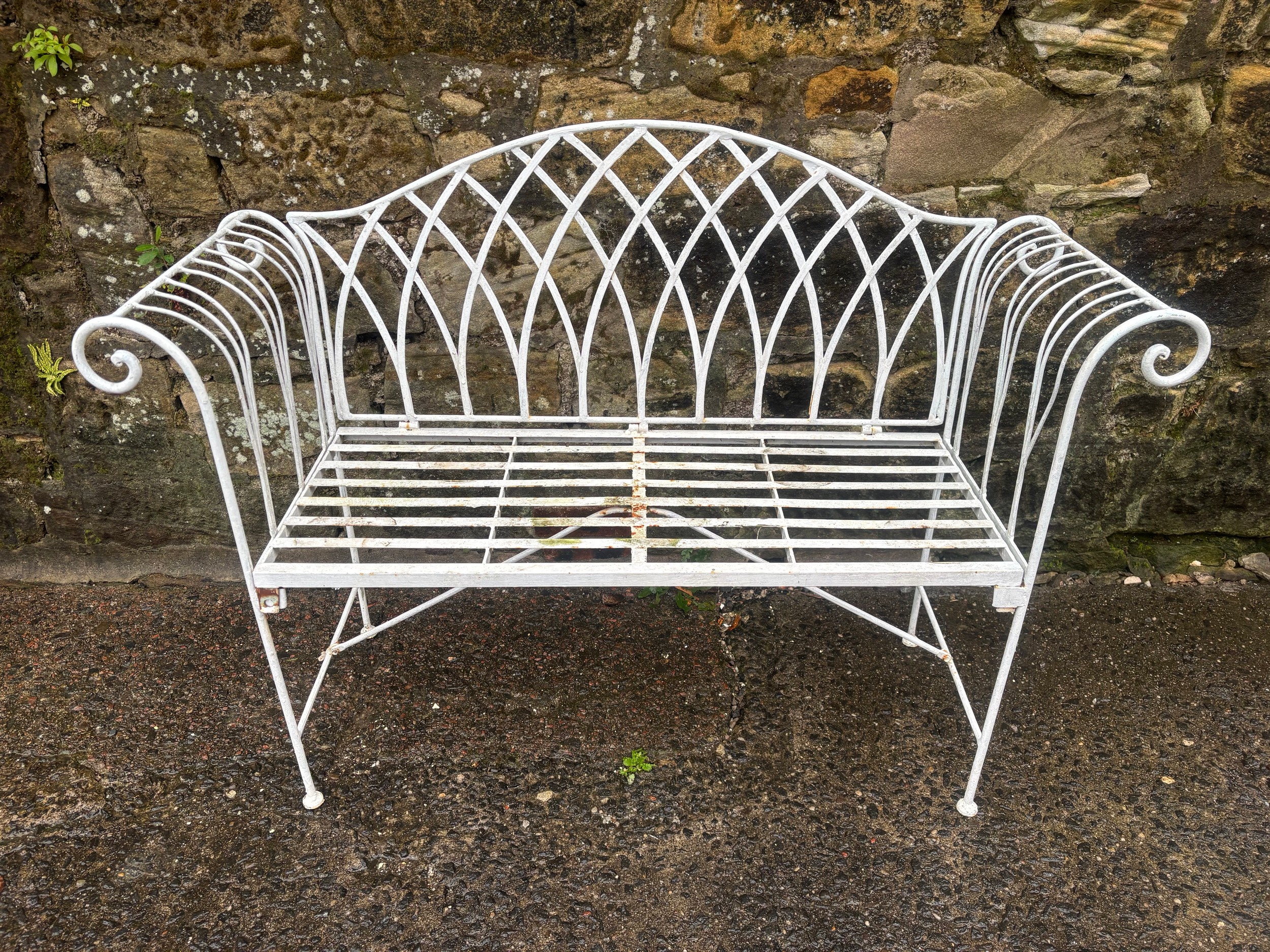 A metal garden bench.
