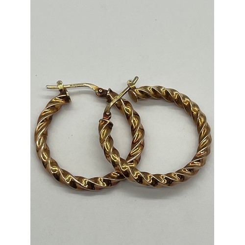 Pair of 9ct gold twisted rope hoop earrings. 2.91