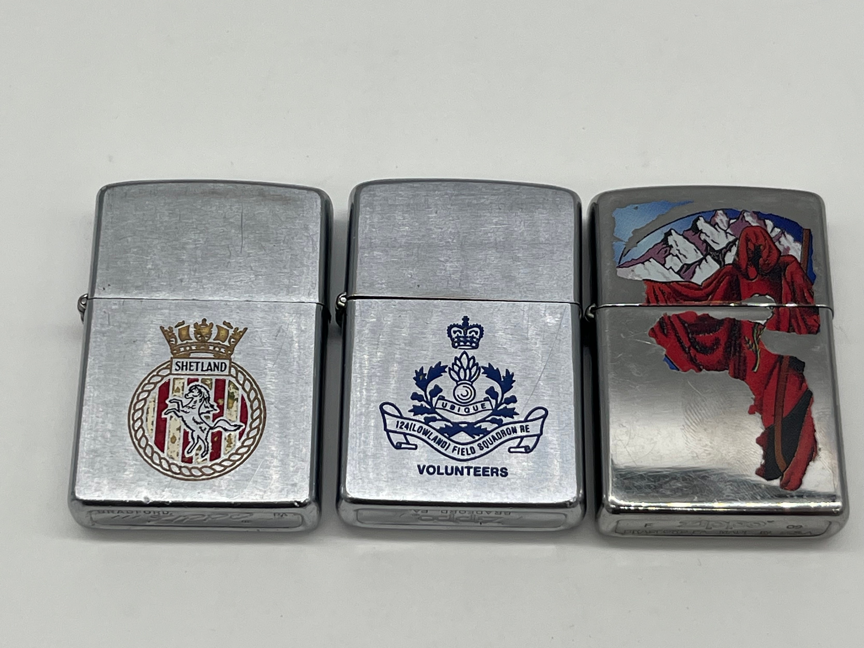 3 Zippo lighters to include 124 Lowland Field Squadron Royal Engineers ...