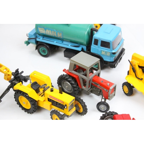 308 - Collection of vintage Britains farm models and implements to include tractor, combine harvester, tra... 