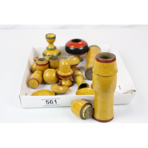 561 - Collection of Early 20th century Painted Turned Wooden Containers and other Small Items