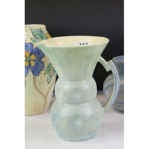 563 - 1920's / 30's Denby Moulded Relief Jug together with Kensington Vase and a Sylvac Jug