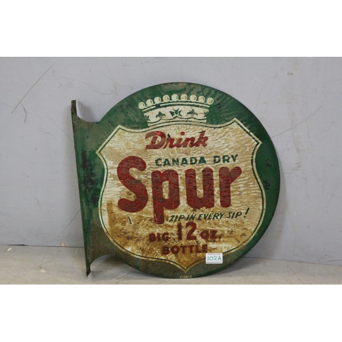 102A - Vintage American Enamel Double Sided Advertising ' Canada Dry Spur ', 45cms high