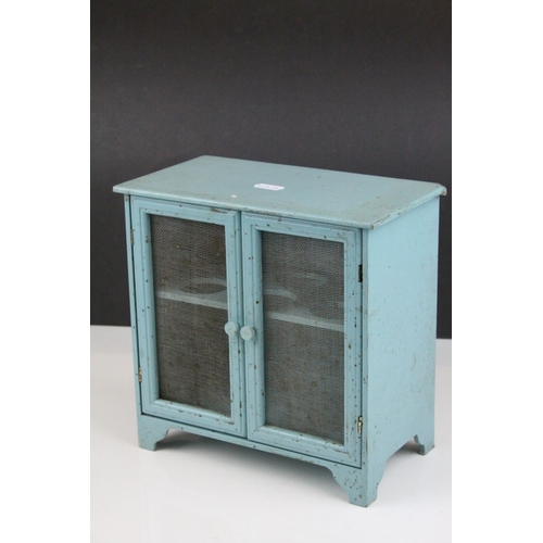107 - Vintage Blue Egg Cabinet, Wooden Cutlery Tray and a Lacquered Tea Caddy (a/f)