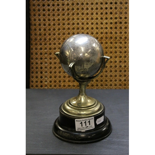 111 - Early 20th century Silver Plated ' Bowling ' Trophy in the form of a Bowling Ball on Plinth Base, 21... 