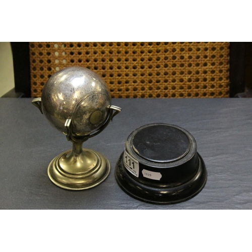111 - Early 20th century Silver Plated ' Bowling ' Trophy in the form of a Bowling Ball on Plinth Base, 21... 