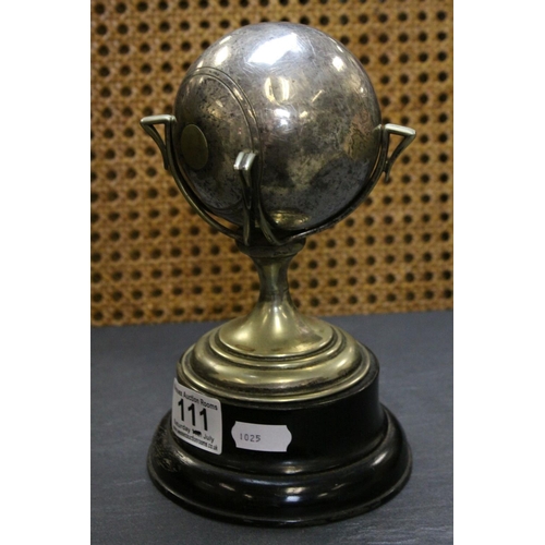 111 - Early 20th century Silver Plated ' Bowling ' Trophy in the form of a Bowling Ball on Plinth Base, 21... 