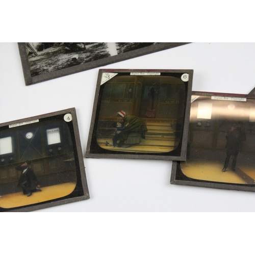 113 - Collection of Victorian Magic Lantern Glass Slides including Pictorial Slides of Johnny Gilpin, Alad... 