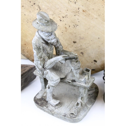 491 - Mixed Lot of tribal items, including an African stone figure, carved in the archaic style with hands... 