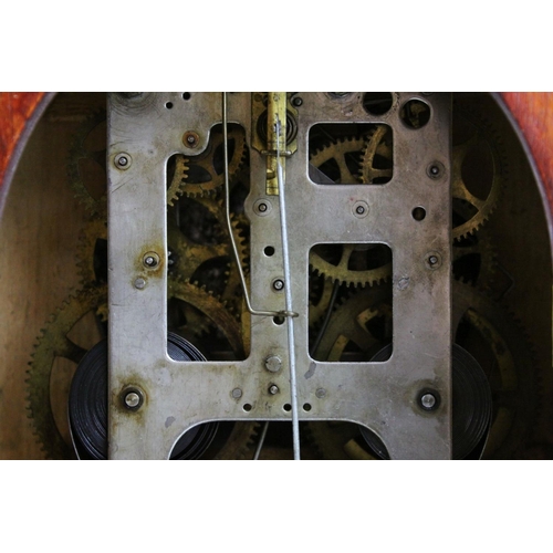 68 - Edwardian Inlaid Mahogany Arched Cased Mantle Clock, 8 day movement, the white dial with Arabic nume... 