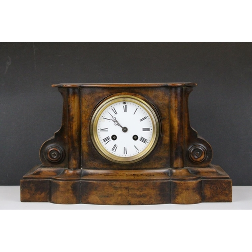 70 - 19th century Fruitwood Cased Mantel Clock of architectural form with circular white enamel dial, Rom... 