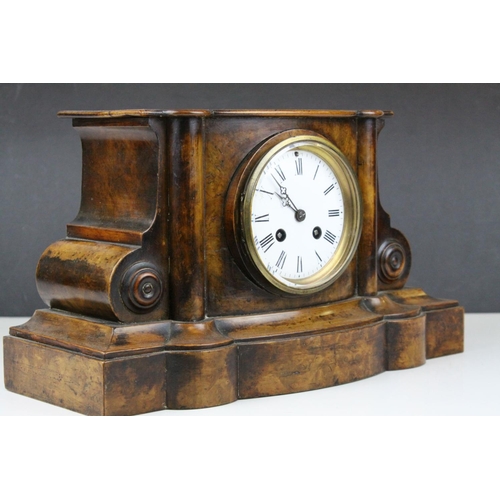 70 - 19th century Fruitwood Cased Mantel Clock of architectural form with circular white enamel dial, Rom... 