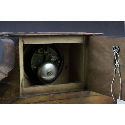 70 - 19th century Fruitwood Cased Mantel Clock of architectural form with circular white enamel dial, Rom... 