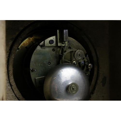 70 - 19th century Fruitwood Cased Mantel Clock of architectural form with circular white enamel dial, Rom... 