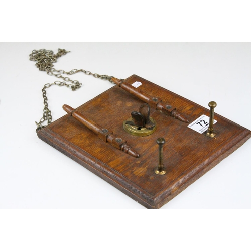 72 - Late 19th / Early 20th century Oak Hanging Whip Holder, stamped to back ' Callow & Son, Whip Mak... 