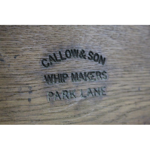 72 - Late 19th / Early 20th century Oak Hanging Whip Holder, stamped to back ' Callow & Son, Whip Mak... 