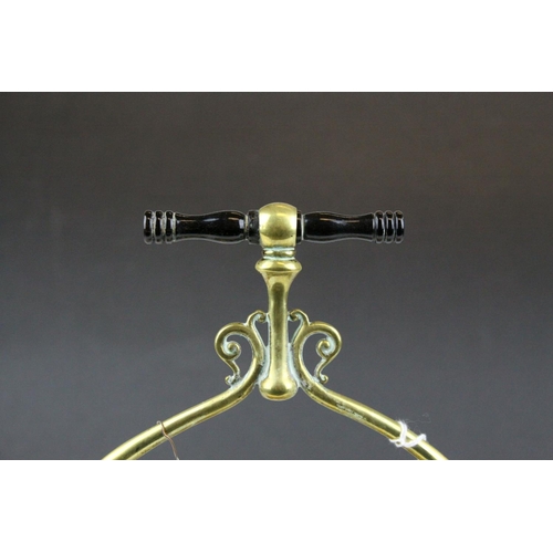 73 - Arts and Crafts Brass Gong Frame with replace Gong and Striker, 30cms high