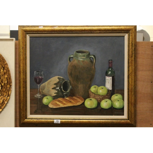 75 - Still Life Oil on Board, signed lower right, 59cms x 50cms, framed