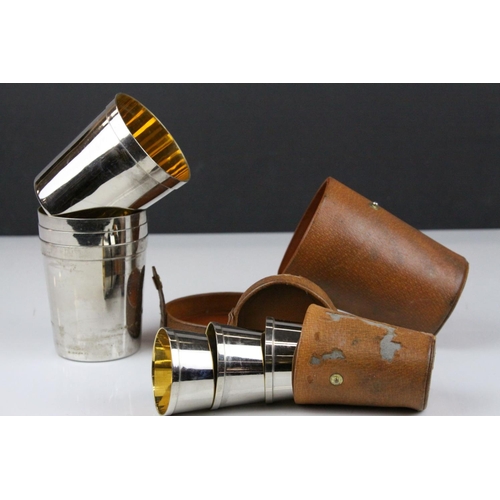 78 - Two Sets of Early 20th century  Stacking Stirrup Cups, Silver Plated with Gilt Interiors, Four Cups ... 