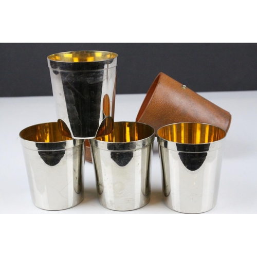 78 - Two Sets of Early 20th century  Stacking Stirrup Cups, Silver Plated with Gilt Interiors, Four Cups ... 