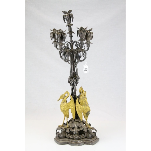 81 - Large French 19th century Five Branch Candelabra / Candelabrum, Cast Metal and Silver Plate, the sin... 