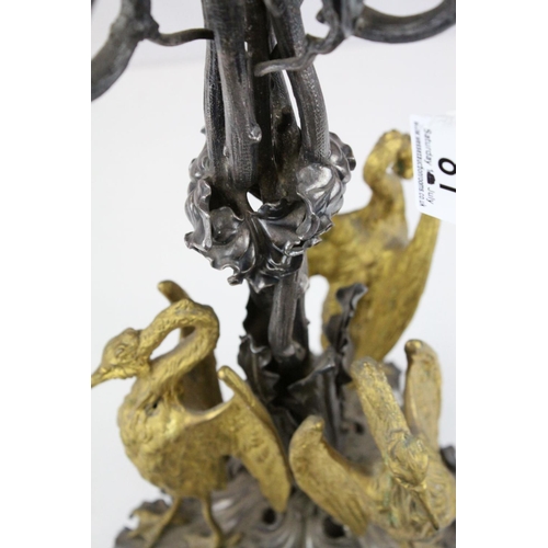 81 - Large French 19th century Five Branch Candelabra / Candelabrum, Cast Metal and Silver Plate, the sin... 