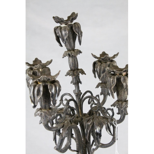 81 - Large French 19th century Five Branch Candelabra / Candelabrum, Cast Metal and Silver Plate, the sin... 