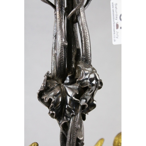 81 - Large French 19th century Five Branch Candelabra / Candelabrum, Cast Metal and Silver Plate, the sin... 