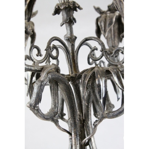 81 - Large French 19th century Five Branch Candelabra / Candelabrum, Cast Metal and Silver Plate, the sin... 