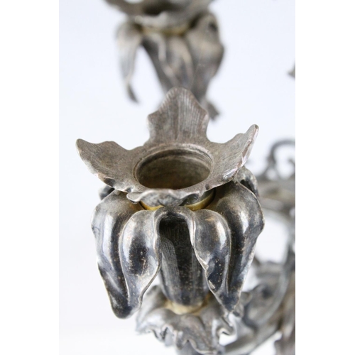 81 - Large French 19th century Five Branch Candelabra / Candelabrum, Cast Metal and Silver Plate, the sin... 