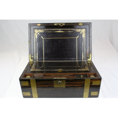 90 - 19th century Coromandel Campaign Writing Slope, brass bound with recessed handles, 45cms wide x 19cn... 