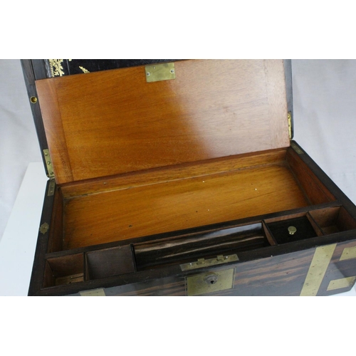 90 - 19th century Coromandel Campaign Writing Slope, brass bound with recessed handles, 45cms wide x 19cn... 