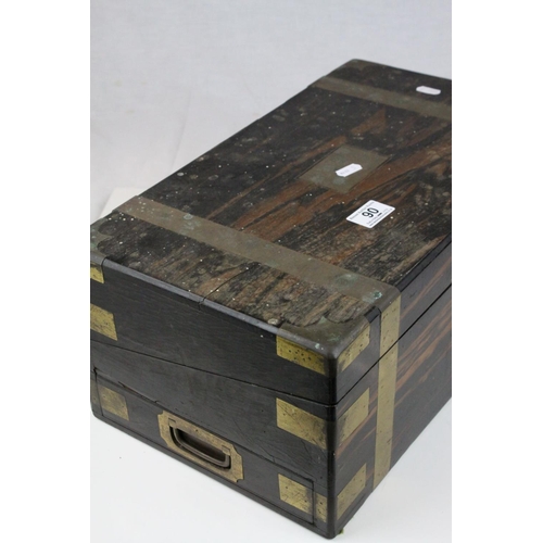 90 - 19th century Coromandel Campaign Writing Slope, brass bound with recessed handles, 45cms wide x 19cn... 
