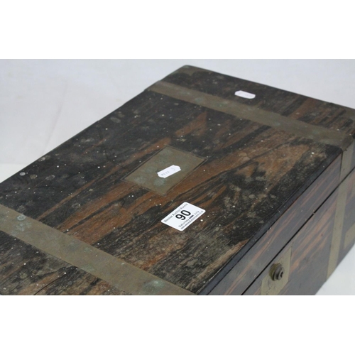90 - 19th century Coromandel Campaign Writing Slope, brass bound with recessed handles, 45cms wide x 19cn... 