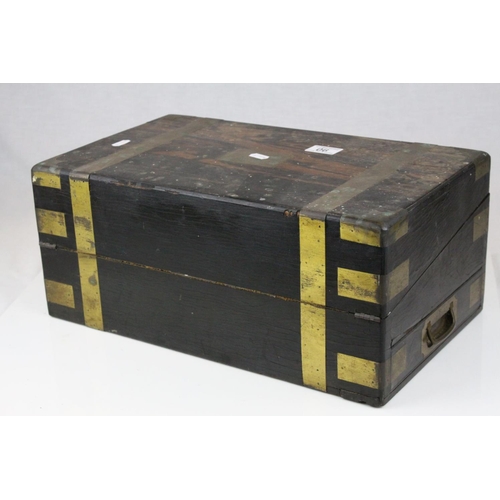 90 - 19th century Coromandel Campaign Writing Slope, brass bound with recessed handles, 45cms wide x 19cn... 