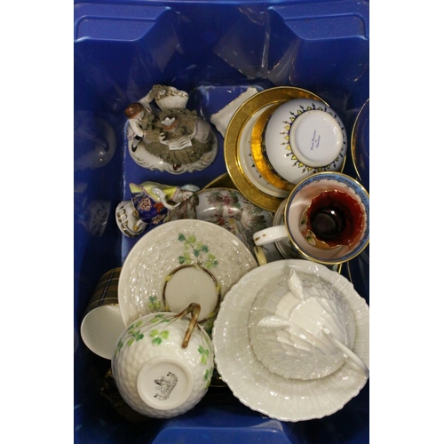 95 - Mixed Lot of Ceramics and Glassware including Belleek Cabinet Cup and Saucer, other Cabinet Cups and... 