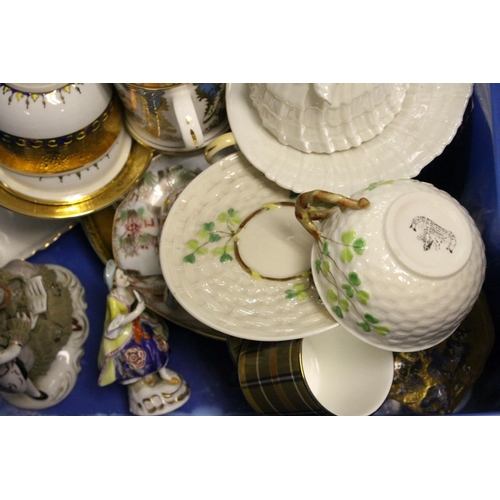95 - Mixed Lot of Ceramics and Glassware including Belleek Cabinet Cup and Saucer, other Cabinet Cups and... 