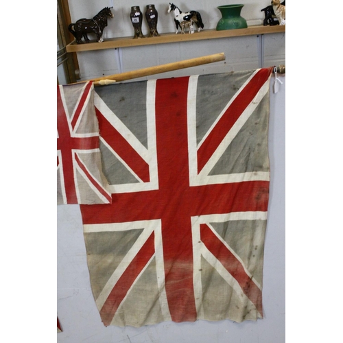 96A - Three Vintage Union Jack Flags on Poles, the largest flag 88cms x 66cms