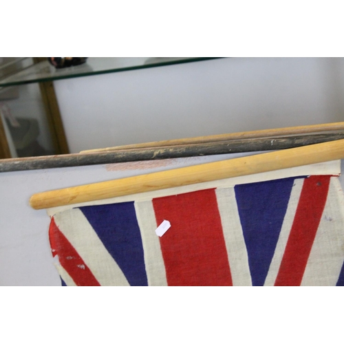 96A - Three Vintage Union Jack Flags on Poles, the largest flag 88cms x 66cms
