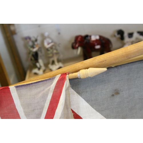 96A - Three Vintage Union Jack Flags on Poles, the largest flag 88cms x 66cms