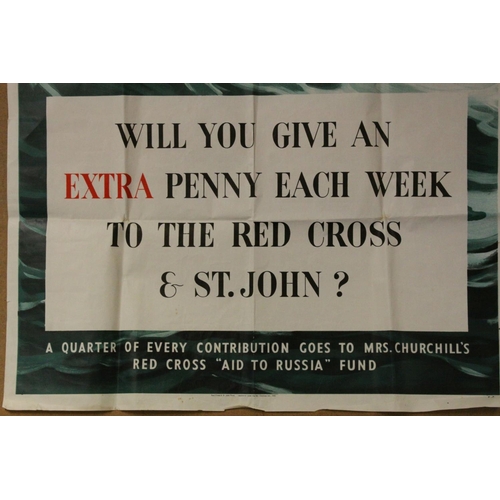 98 - Original World War II Advertising Poster - Mrs Churchill's Red Cross ' Aid to Russia Fund '  ' Will ... 
